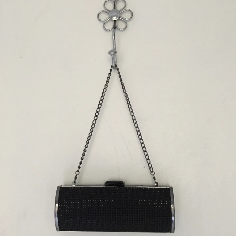 Express Clutch Purse Party Studded Embellished Black Silver Chain Strap Evening